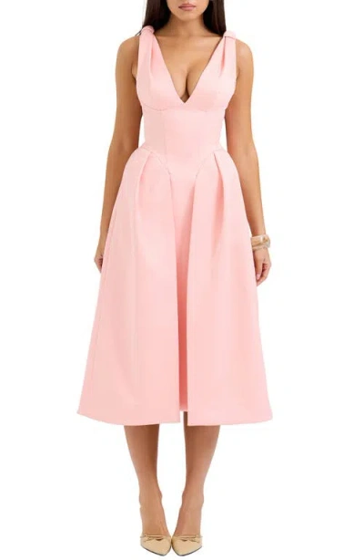 House Of Cb Paloma Plunge Neck Sleeveless Midi Dress In Peach Pearl
