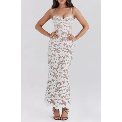 House Of Cb Pearl Floral Lace Gown In White