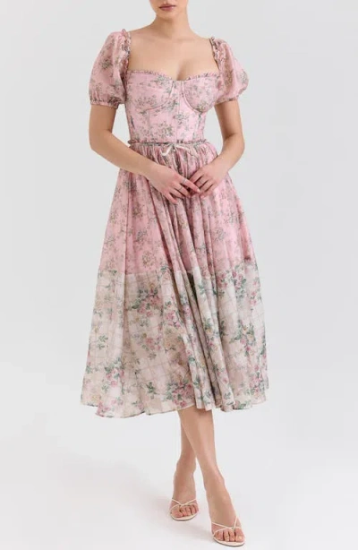 House Of Cb Penelope Floral Puff Sleeve Corset Maxi Dress