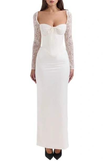 House Of Cb Perdi Corset Bodice Long Sleeve Gown In Ivory