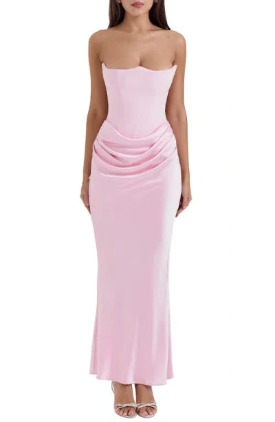 House Of Cb Persephone Strapless Corset Satin & Stretch Crepe Mermaid Gown In Pink