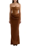 House Of Cb Persephone Strapless Corset Satin & Velvet Gown