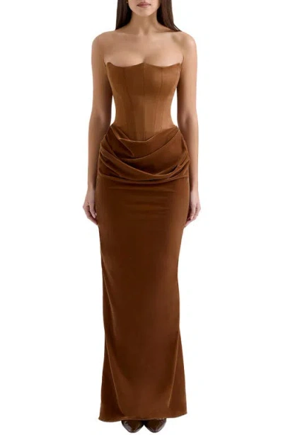 House Of Cb Persephone Strapless Corset Satin & Velvet Gown