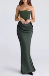 House Of Cb Persephone Strapless Evening Dress In Green