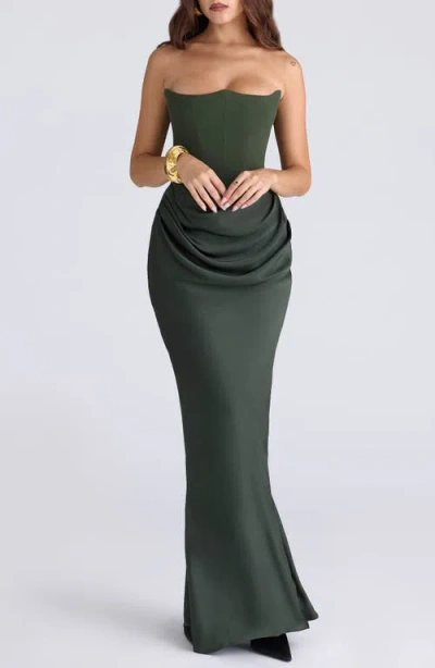 House Of Cb Persephone Strapless Evening Dress In Green