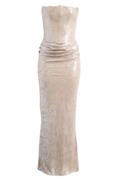 House Of Cb Persephone Strapless Satin Corset Cocktail Dress In Gold