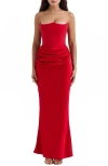 House Of Cb Persephone Strapless Satin Corset Cocktail Dress In Salsa