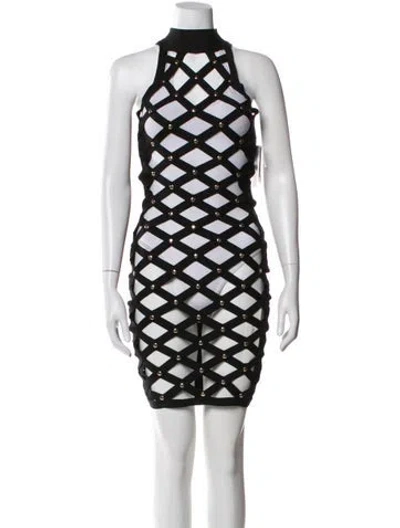 Pre-owned House Of Cb Printed Knee-length Dress In Black