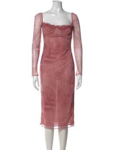 Pre-owned House Of Cb Printed Midi Length Dress In Pink