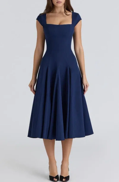 House Of Cb Raisa Square Neck Peached Twill Cocktail Dress In Blue