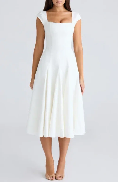 House Of Cb Raisa Square Neck Twill Midi Dress In White