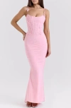 House Of Cb Romola Appliqué Maxi Cocktail Dress In Tickled Pink