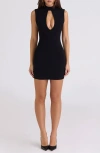 House Of Cb Rosa Black Cutout Crepe Minidress In Black