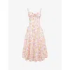 House Of Cb Womens Pink Meadow Rosalee Floral-print Stretch Cotton-blend Midi Dress In Pink Meadow