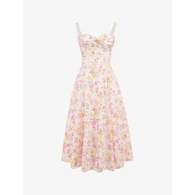 House Of Cb Womens Pink Meadow Rosalee Floral-print Stretch Cotton-blend Midi Dress In Pink Meadow Print