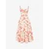 HOUSE OF CB HOUSE OF CB WOMEN'S PINK ROSALEE FLORAL-PRINT STRETCH COTTON-BLEND MIDI DRESS