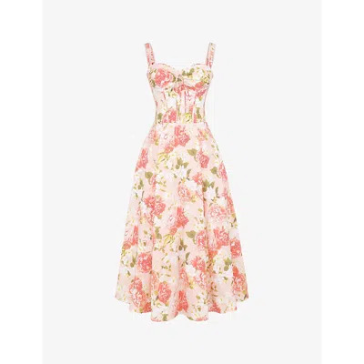 House Of Cb Rosalee Floral Stretch Cotton Petticoat Dress In Pink