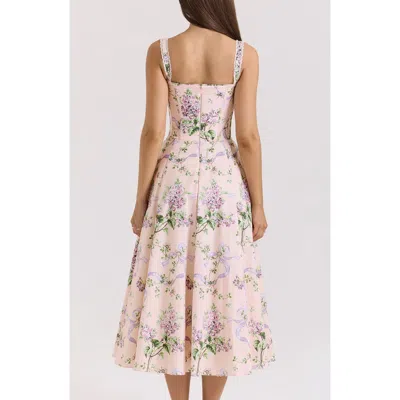 House Of Cb Rosalee Floral Stretch Cotton Petticoat Dress In Peach Floral Print