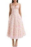 House Of Cb Rosalee Floral Stretch Cotton Petticoat Dress In Pink Floral Print