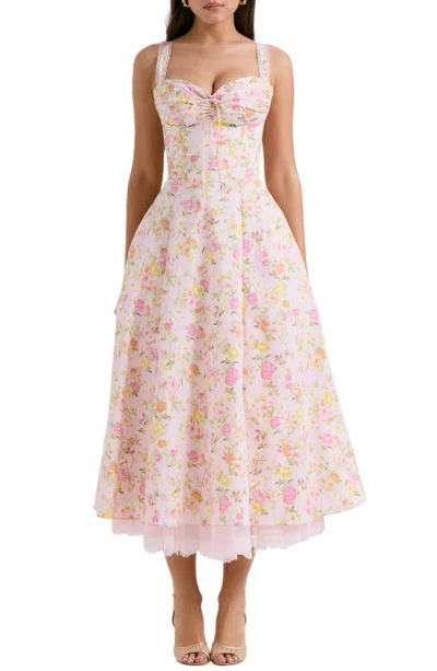 House Of Cb Rosalee Floral Stretch Cotton Petticoat Dress In Pink Floral Print