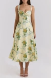House Of Cb Rosalee Floral Stretch Cotton Petticoat Dress In Yellow Rose Print