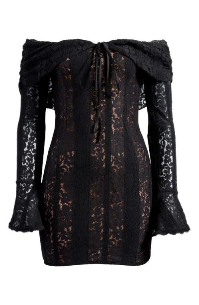 House Of Cb Sadie Off The Shoulder Long Sleeve Lace Minidress In Black