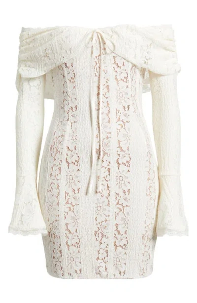 House Of Cb Sadie Off The Shoulder Long Sleeve Lace Minidress In Cream