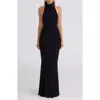 House Of Cb Sadira Draped Jersey Halter Mermaid Gown In Black