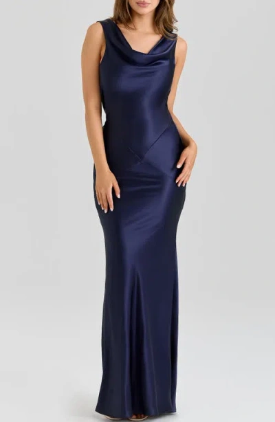 House Of Cb Safaira Cowl Neck Gown In Blue