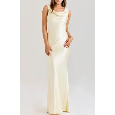 House Of Cb Womens Lemon Safaira Cowl-neck Satin Maxi Dress In Neutral