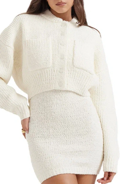 House Of Cb Salilah Chenille Bomber Cardigan In Cream