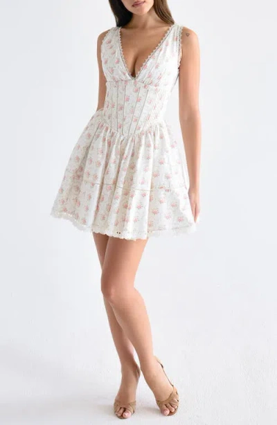 House Of Cb Salma Floral Print Minidress In White