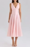 House Of Cb Womens Pink Samira Button-embellished Chiffon Midi Dress In Pink