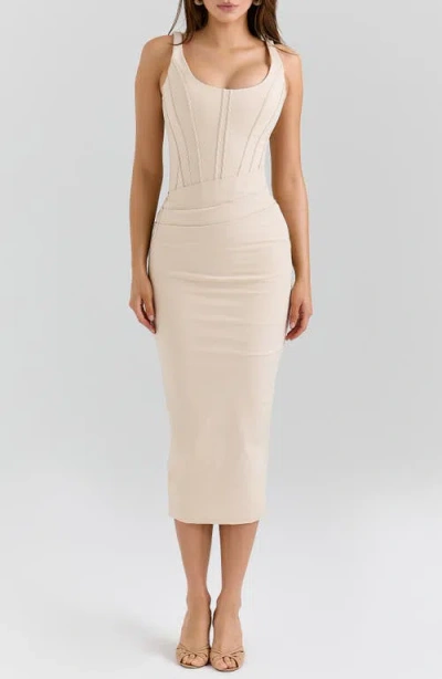 House Of Cb Samya Corset Midi Dress In Neutral