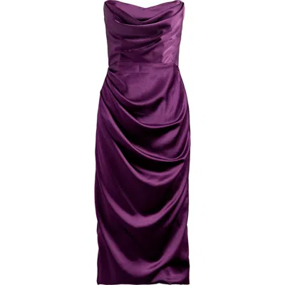 House Of Cb Santana Strapless Satin Midi Dress In Winter Bloom