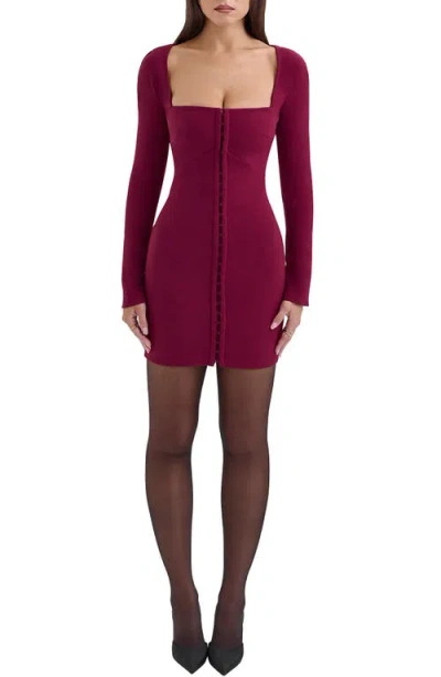 House Of Cb Selene Long Sleeve Minidress In Beet Red