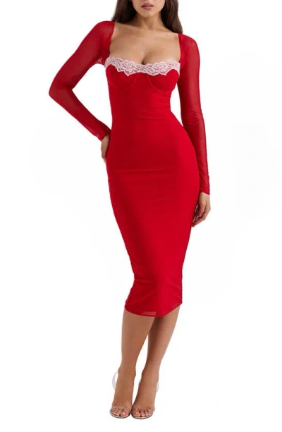 House Of Cb Seraphina Corset Detail Long Sleeve Dress In Salsa