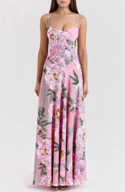 House Of Cb Seren Blush Sheer Lace-up Back Gown