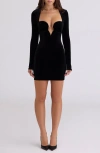 House Of Cb Sierra Long Sleeve Stretch Velvet Minidress In Black