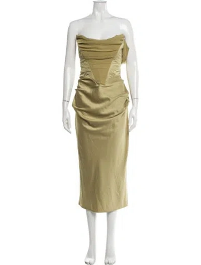Pre-owned House Of Cb Silk Long Dress In Green