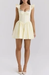 House Of Cb Sisi Embroidered Stretch Cotton Minidress In Lemon Icing