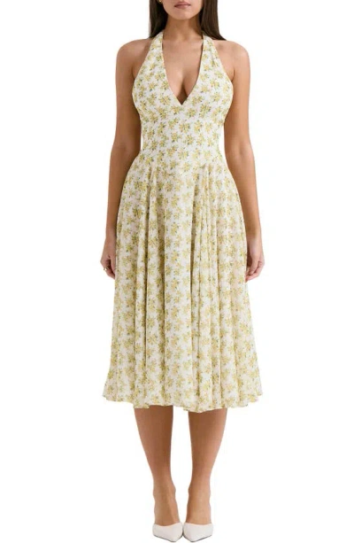 House Of Cb Solada Floral Halter Midi Sundress In Lemon Floral