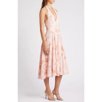 House Of Cb Solada Floral Halter Midi Sundress In Vintage Rose Print