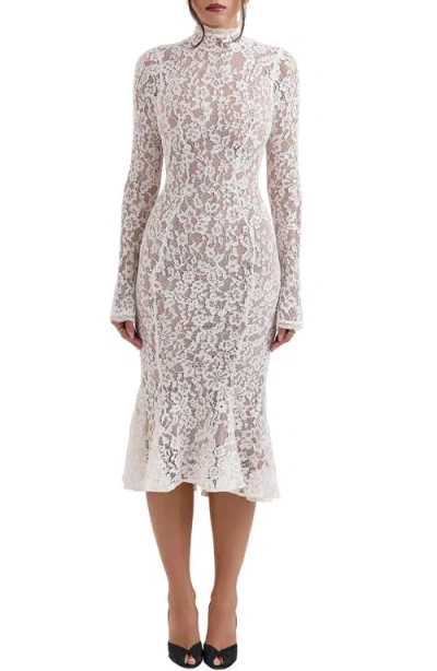 House Of Cb Sophia Long Sleeve Lace Midi Dress In Vintage Ivory