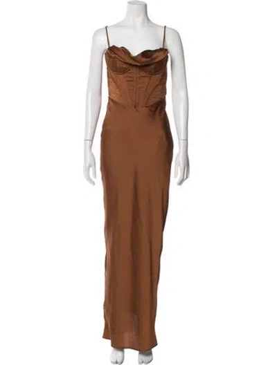 Pre-owned House Of Cb Square Neckline Long Dress In Brown
