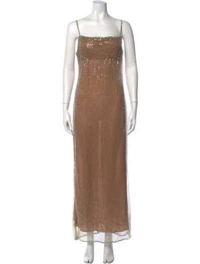 Pre-owned House Of Cb Square Neckline Long Dress In Green/neutrals