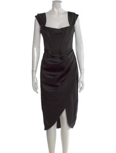 Pre-owned House Of Cb Square Neckline Midi Length Dress In Black