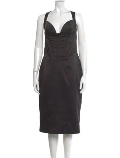 Pre-owned House Of Cb Square Neckline Midi Length Dress In Gray