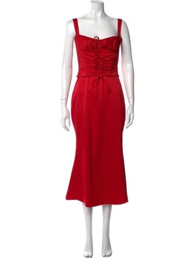 Pre-owned House Of Cb Square Neckline Midi Length Dress In Red