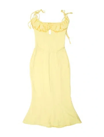 Pre-owned House Of Cb Square Neckline Midi Length Dress In Yellow